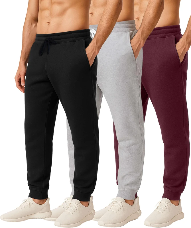 Real Essentials 3 Pack: Men's Tech Fleece Active Athletic Casual Jogger Sweatpants with Pockets (as8, Alpha, l, Regular, Regular, Set B)
