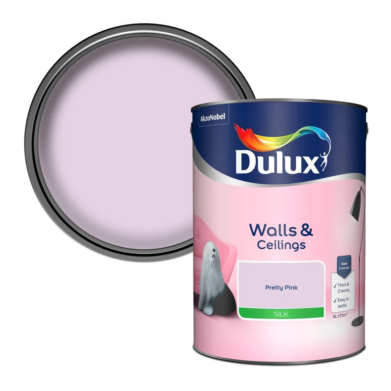 Dulux Walls & Ceilings Silk Emulsion Paint - Pretty Pink - 5L