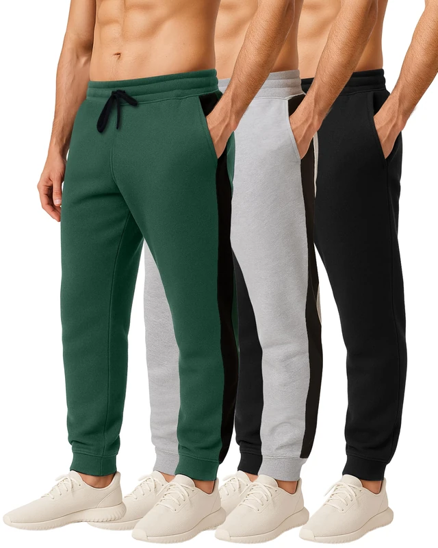 3 Pack: Mens Joggers Trousers Sweatpants Tracksuit Jogging Football Fleece Active Sports Athletic Training Track Gym Running Slim Fit Tapered Casual Jogger French Terry Pockets Bottoms,Set 5,S