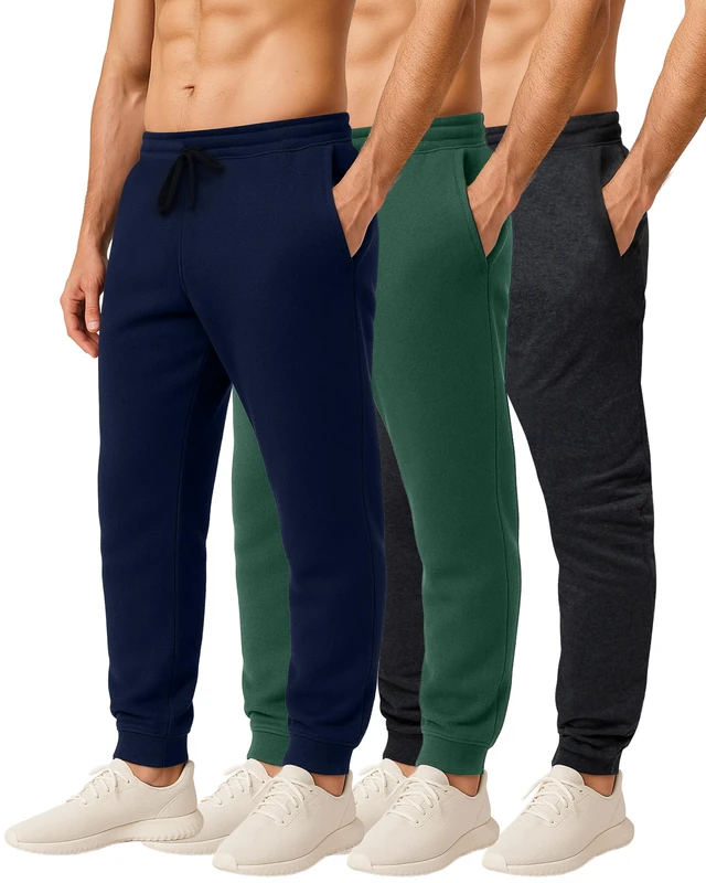 3 Pack: Mens Joggers Trousers Sweatpants Tracksuit Jogging Football Fleece Active Sports Athletic Training Track Gym Running Slim Fit Tapered Casual Jogger French Terry Pockets Bottoms,Set 1,S