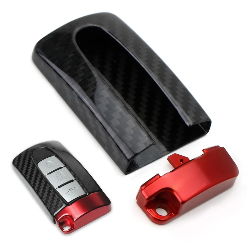 iJDMTOY (1) Real Carbon Fiber GTR Style Key Fob Protective Cover Case w/Red Base Compatible With Nissan or Infiniti Oval Shape Keyless Entry Remote