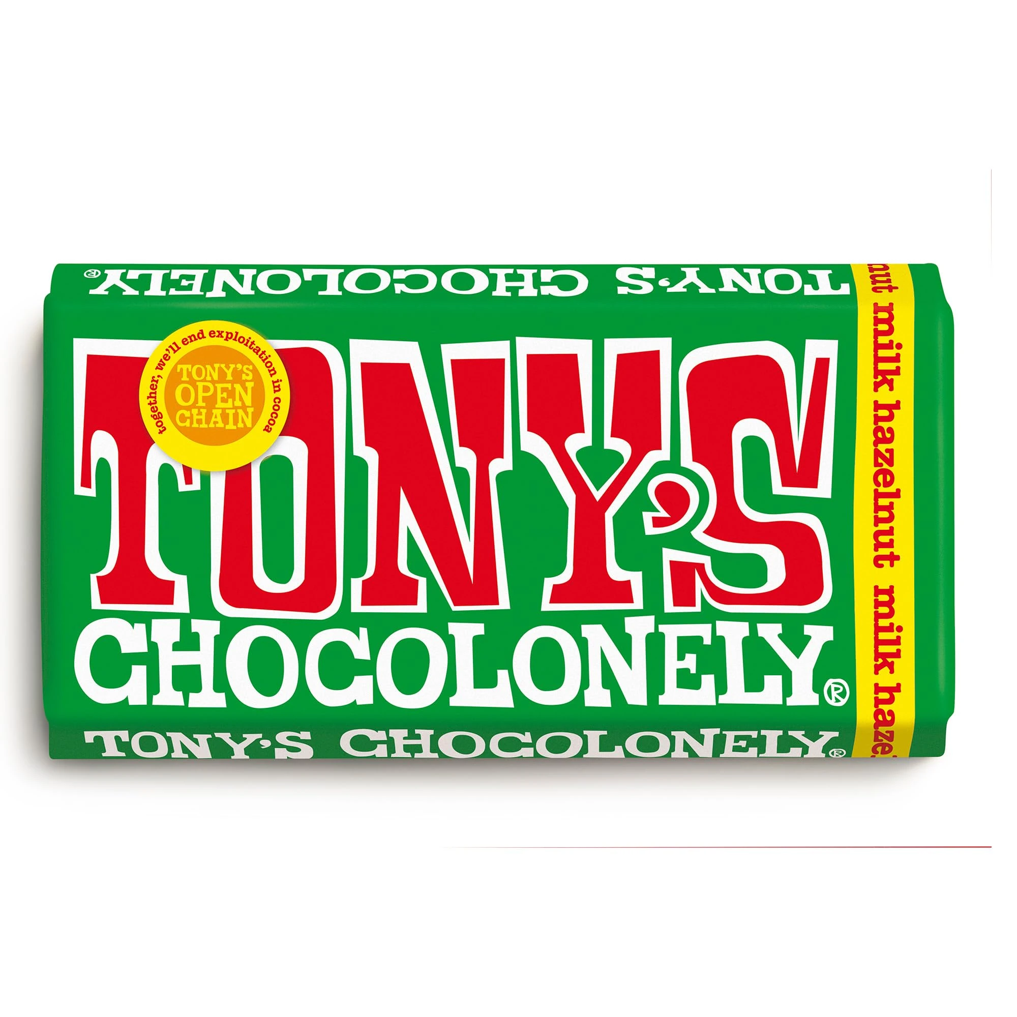 Tony's Chocolonely Milk Hazelnut Chocolate Bar - 180g, Milk Chocolate, Gift, Vegetarian - Belgian Fairtrade Chocolate
