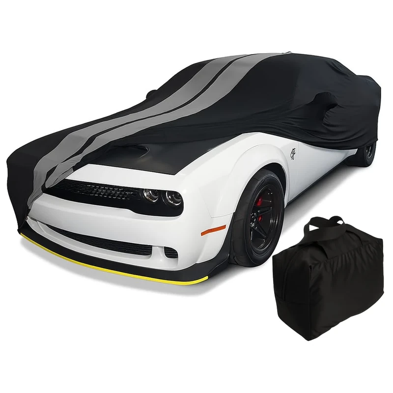 SR1 Performance Ultraguard Stretch Satin Indoor Car Cover Compatible for 2008-2019 Dodge Challenger (Black/Gray)