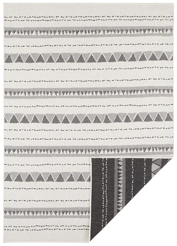 NORTHRUGS Indoor and Outdoor Rug Bahamas 80 x 350 cm Reversible Rug Weatherproof Boho Design Ethnic Pattern Runner for Balcony Patio Garden Conservatory Living Room Waterproof in Black Cream