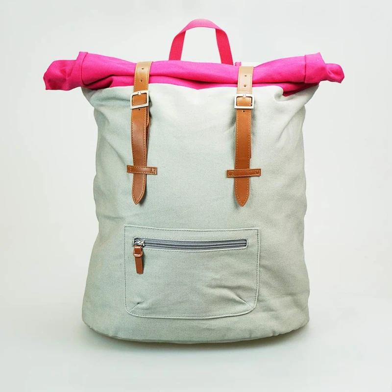 MeyProducts Backpack, Cotton, Grey/Pink, 22 litres