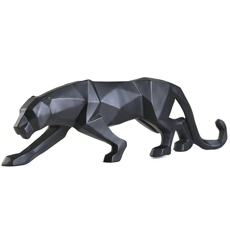 FJWYSANGU Gongguan Abstract Leopard Statues Panther Sculpture Hand Craved Animal Resin Modern Home Decoration Small Black