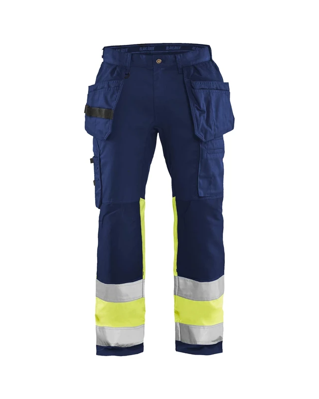BLÅKLÄDER Hi Vis Trousers Stretch Men 32R Navy Blue/Yellow