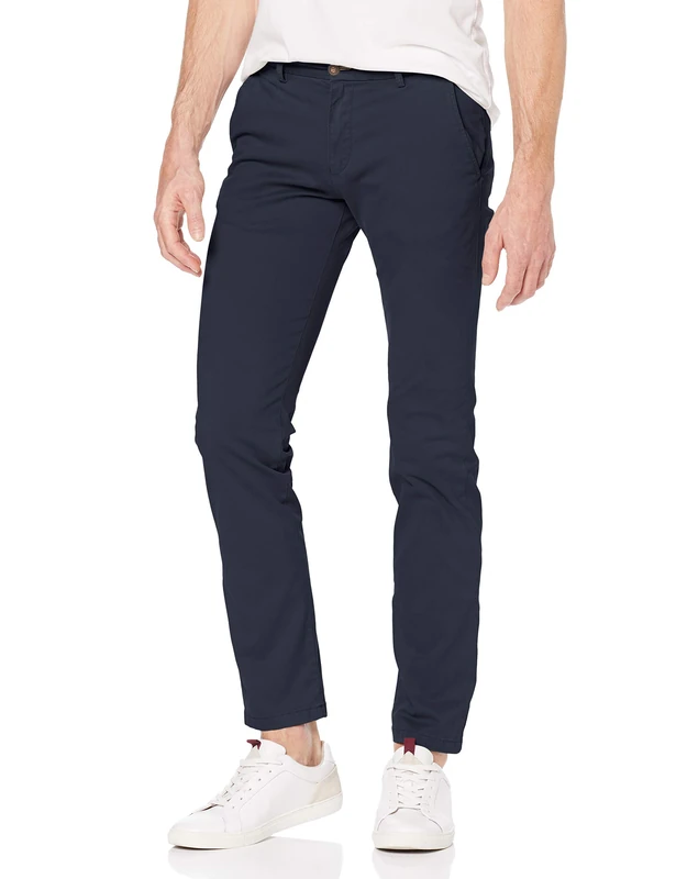 bugatti Chino Modern Fit Casual Trousers Long Stretch Cotton, darkblue, 31W x 32L - Image 1