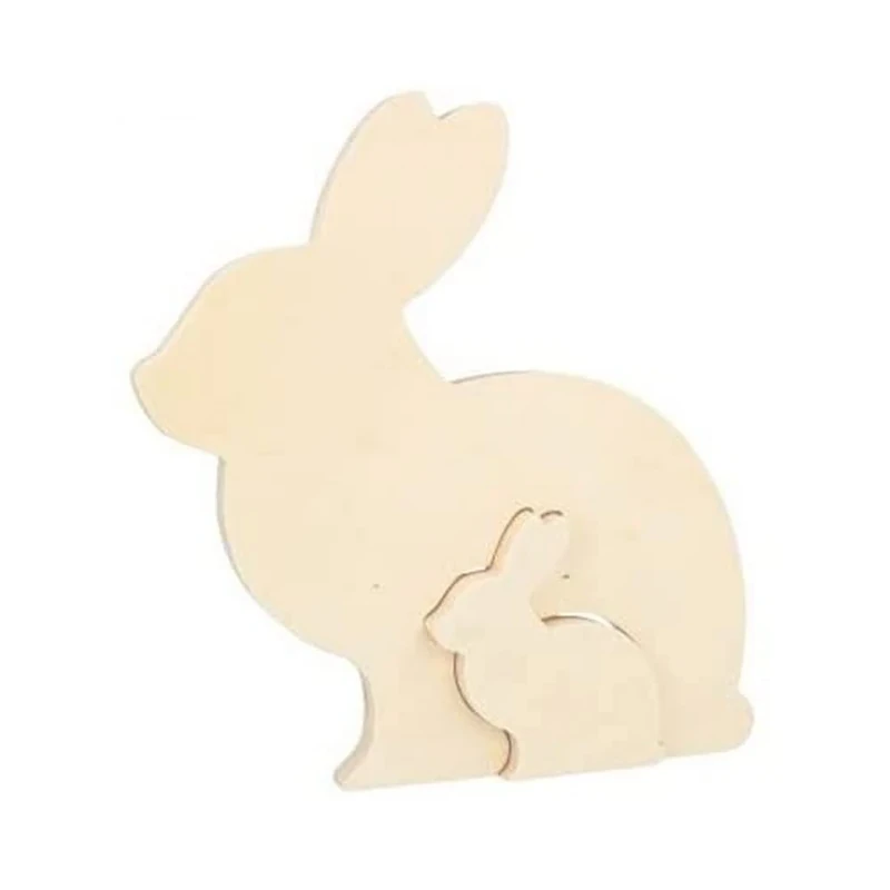 Wooden Shapes to Decorate Easter Chocolate, Nesting Rabbits, 20 cm and 7.5 cm, 2 Pieces
