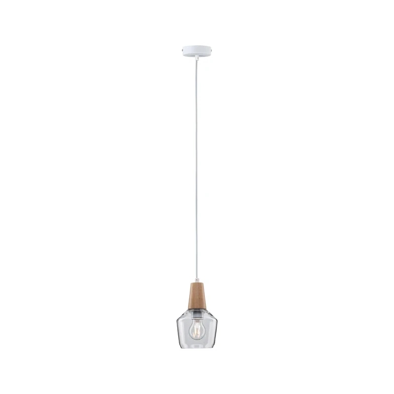Paulmann 79745 Neordic Ylvie Pendant luminaire max. 1x20W Pendant lamp for E27 Lamps Ceiling lamp Clear/Wood 230V Glass/Wood Without lamp