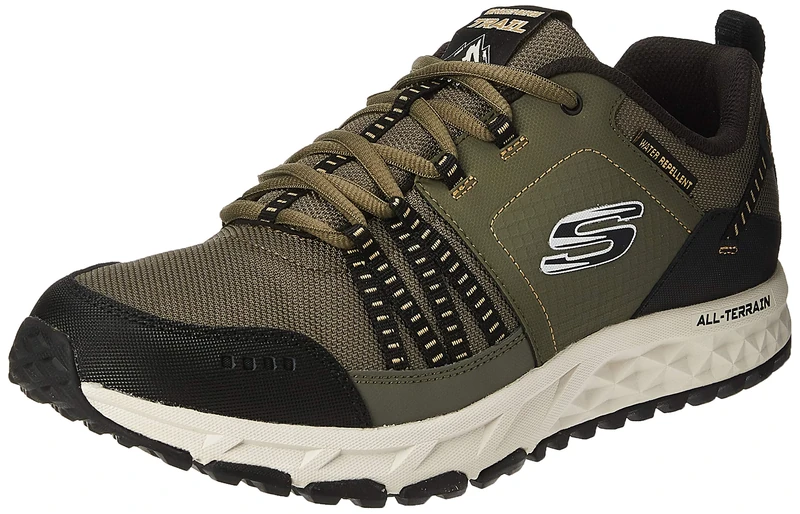 Skechers Men's Escape Plan Trainers, Green Olive Leather Mesh Black Trim Olbk, 9.5 UK