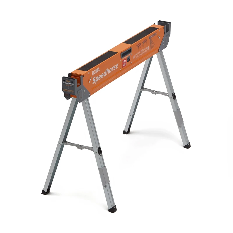 BORA Portamate Speedhorse Sawhorse - Single Piece Table Stand with Folding Legs, Metal Top for 2x4, Heavy Duty Pro Bench Saw Horse for Woodworking, Carpenters, Contractors, PM-4500, Orange