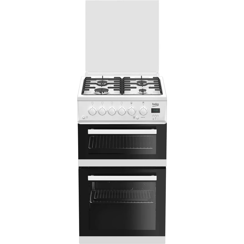 Beko EDG506W 50cm Twin Cavity Gas Cooker with Glass Lid - White, (Pack Of 1)