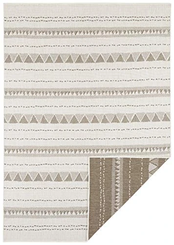 NORTHRUGS Bahamas Indoor and Outdoor Rug 80 x 350 cm - Reversible Rug Weatherproof Boho Design Ethnic Pattern Runner for Balcony Patio Garden Conservatory Living Room Rug Waterproof in Brown Cream