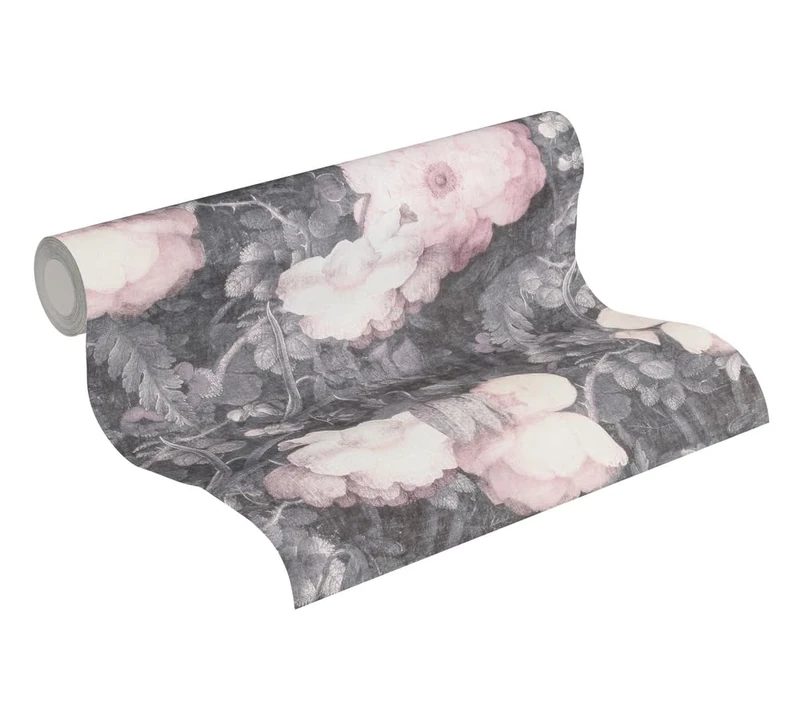Livingwalls Floral Wallpaper Metropolitan Stories Non-Woven Anke & Daan - Amsterdam 10.05 m x 0.53 m Grey Pink Black Made in Germany 369212 36921-2