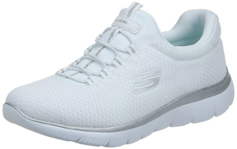 Skechers Women's Summits Sneaker, White Mesh Silver Trim, 6.5 UK Wide