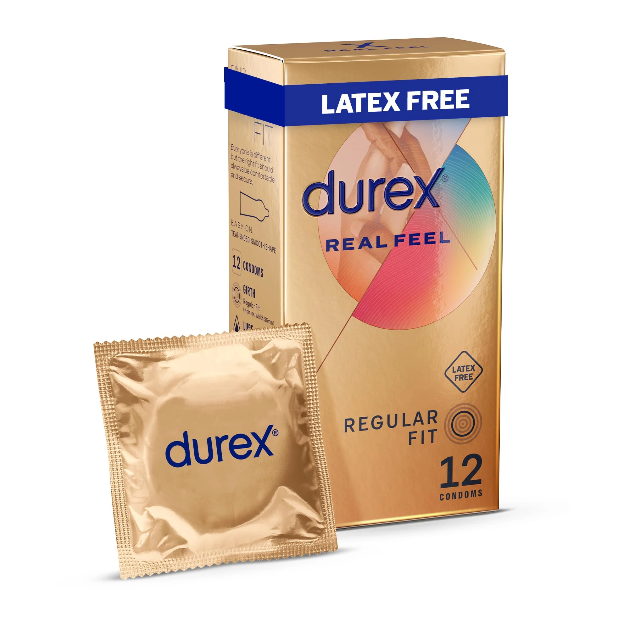 Durex Real Feel Condoms, 12s, Regular Fit, Latex Free, Extra Silicone Lube, Easy On Shape
