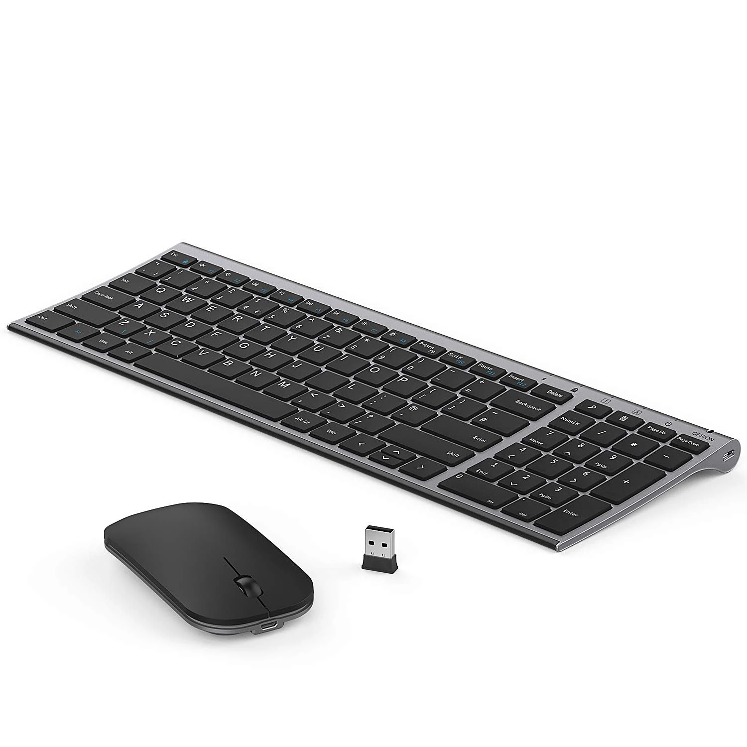 seenda WGJP-031B Wireless Keyboard Mouse Set, Ultra Thin Compact Rechargeable Aluminum Silent Computer Keyboard & Mouse Combo UK QWERTY Layout for Office, Home, Business, Black and Space Gray