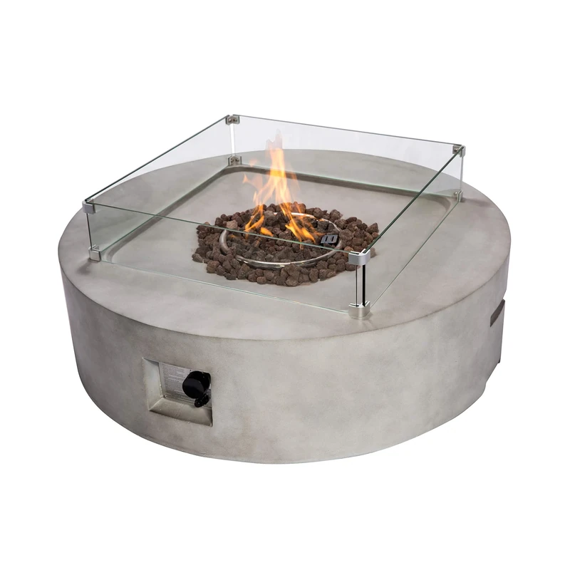 Peaktop Outdoor Round Concrete Propane Gas Fire Pit with PVC Cover, 6kg Lava Rock & Touch Up Paint & Brush (regulator included) Dimensions: (W) 107cm x (L) 107cm x (H) x 30cm