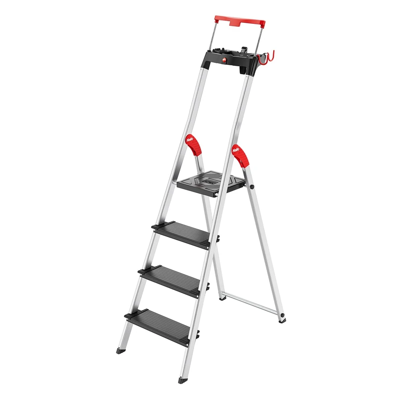 Hailo TopLine L100 8050-307 Aluminium Safety Stepladder with Multifunctional Shell, Safety Holder, Platform Lock and 130 mm Extra-Deep Steps, Black, 8050-407