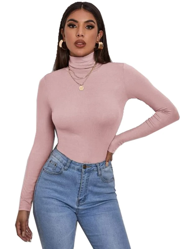 Zaif & Hari® Women's Polo Roll Neck Long Sleeve Turtle Neck Jumper - Ladies Plain Mockneck Casual Top (Pink, 12-14)