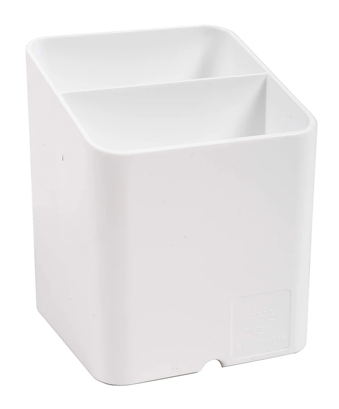 Exacompta - Ref 67713D - Office Pen-Cube Pen Pot - 74 x 74 x 93mm in Size, Space Saving Pen Pot - 2 Sections with for Pens, Pencils and Accessories - White