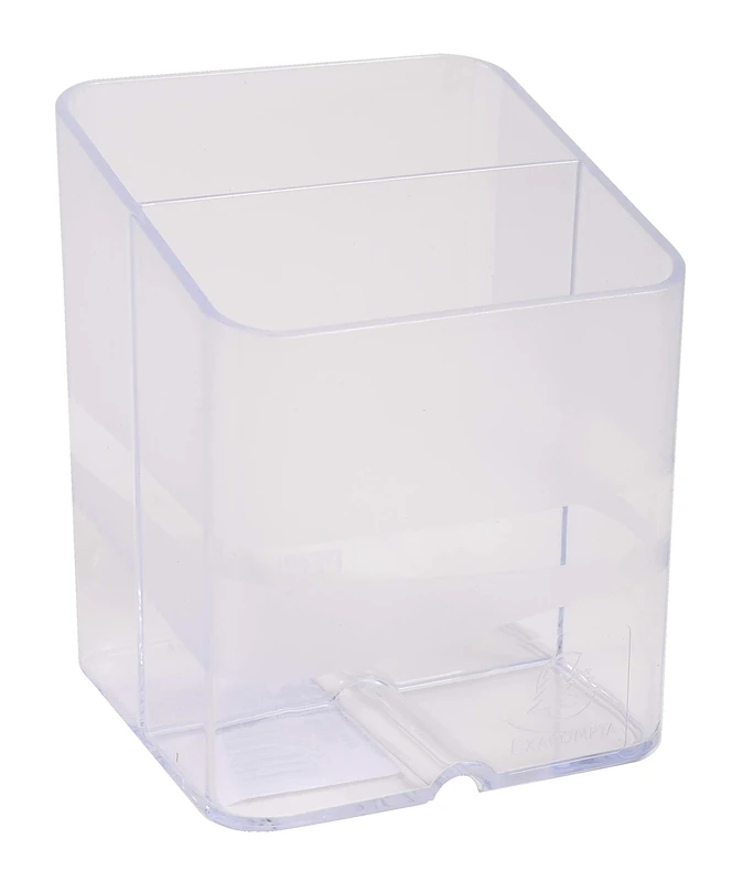 Exacompta - Ref 67723D - Office Pen-Cube Pen Pot - 74 x 74 x 93mm, Space Saving - 2 Sections for Pens, Pencils & Accessories - Clear