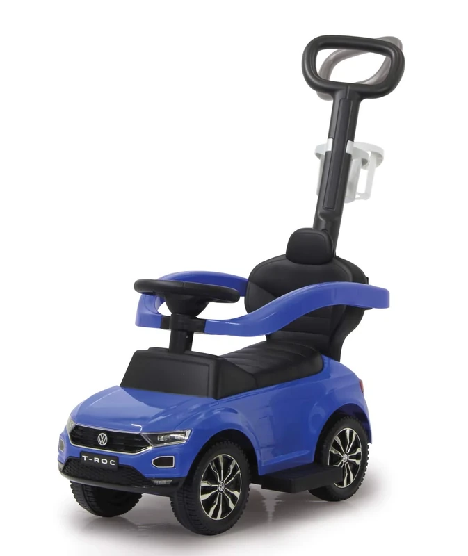 Jamara 460462 - Push Car VW T-Roc 3in1 Blue - Tilt Prevention, Backrest, Side Guard, Extendable Footrest, Sounds, Horn, Cup Holders