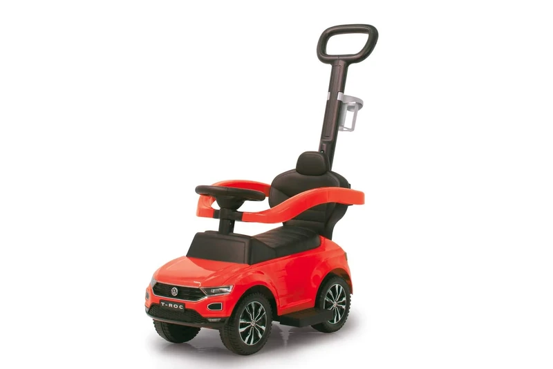 Jamara 460461 - Push Car VW T-Roc 3in1 Red - Tilt Prevention, Backrest, Side Guard, Extendable Footrest, Sounds, Horn, Cup Holders