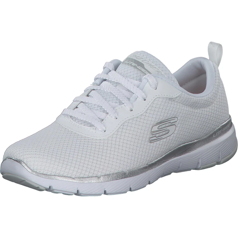 Skechers Women's Flex Appeal 3.0 First Insight Trainers, White Mesh Silver Trim, 5 UK
