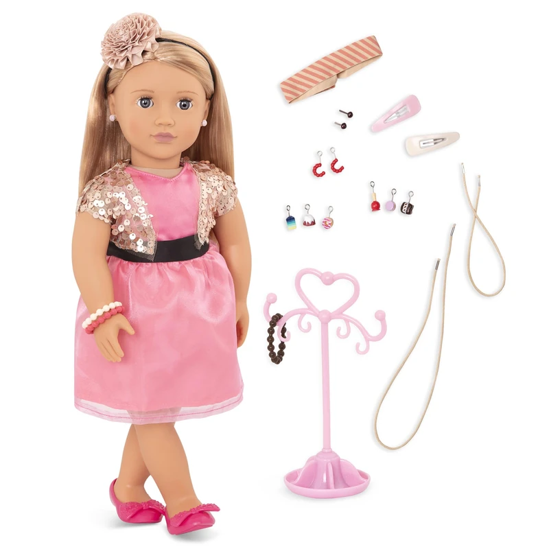 Our Generation – 18-Inch Doll with Pierced Ears – Lifelike Brown Hair & Blue Eyes – Jewelry Accessories – Pretend Play 3+ Years – Audra