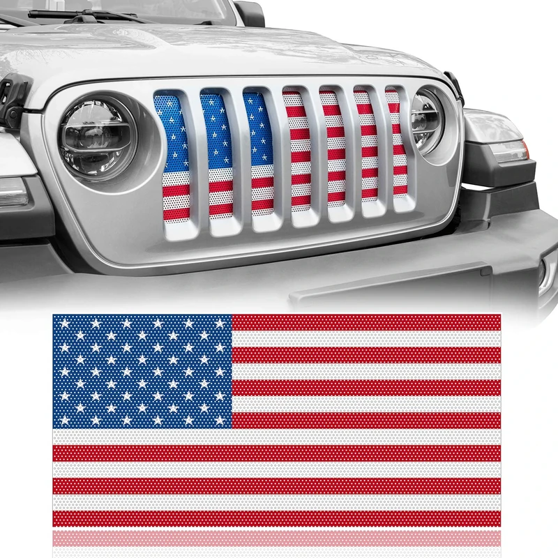 Hooke Road Front Grille Insert Grill Bug Screen Deflector US American Flag for 2018 2019 Jeep Wrangler JL 2018 2019 (Distressed Old Glory)