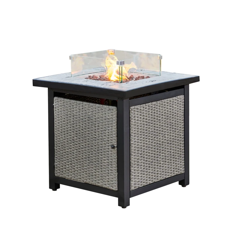 Teamson Home Outdoor Garden Gas Fire Pit Table Heater, Glass, Lava Rocks & Cover