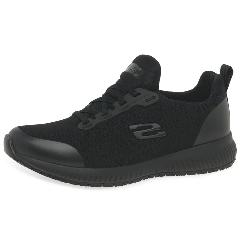 Skechers Women's Squad Sr Work Shoes, Black Black Flat Knit Blk, 3.5 UK