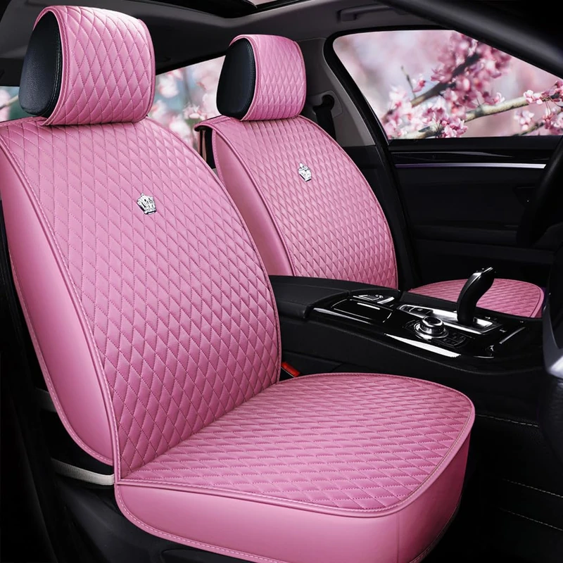 Red Rain Pink Seat Covers Full Set Leather Auto Seat Covers 9PCS Front & Rear Seat Covers with Airbag Compatible Universal Fit Most Car Auto Suv (B-Pink)