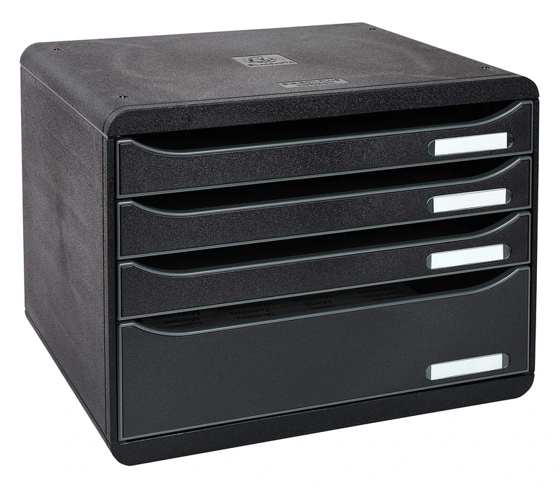 Exacompta - Ref 315714D - ECOBlack Big-Box Plus - 4 Drawer Set - 270 x 355 x 271mm in Size, 43mm Drawer Height, Suitable for Landscape A4+ Documents - Black