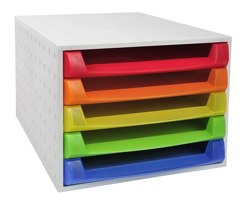 Exacompta - Ref 221098D - Linicolor Collection - The Box - 387 x 284 x 218mm in Size, 5 Open Drawers, 38mm Drawer Height, Suitable for A4+ Documents - Translucent Harlequin