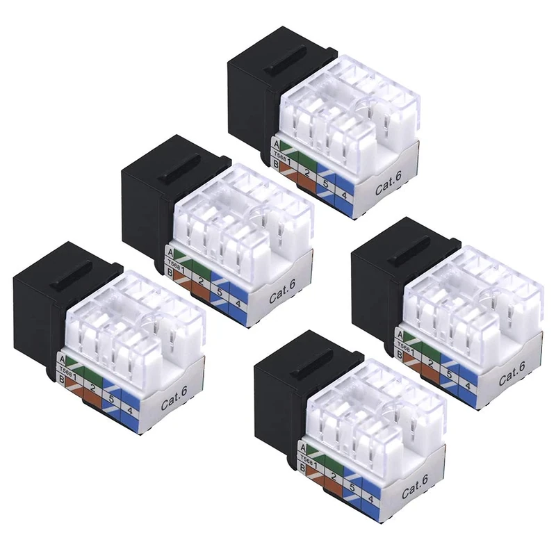 VCE Cat6 RJ45 90 Degree Keystone Jack Insert, Ethernet UTP Cat 6 Keystone Punch Down Stand 5 Pack Black