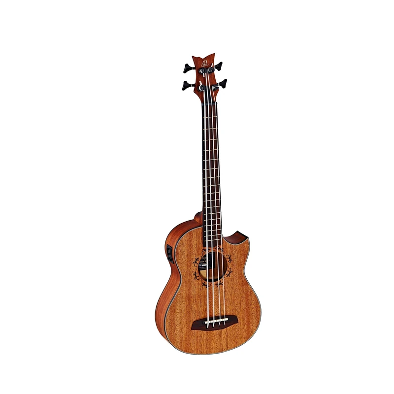 Ortega Guitars Bass Ukulele Electro-Acoustic – Longscale, Lined Fretless – Lizard Series – Including Gig Bag – Solid Mahogany, Natural (LIZZY-PRO)