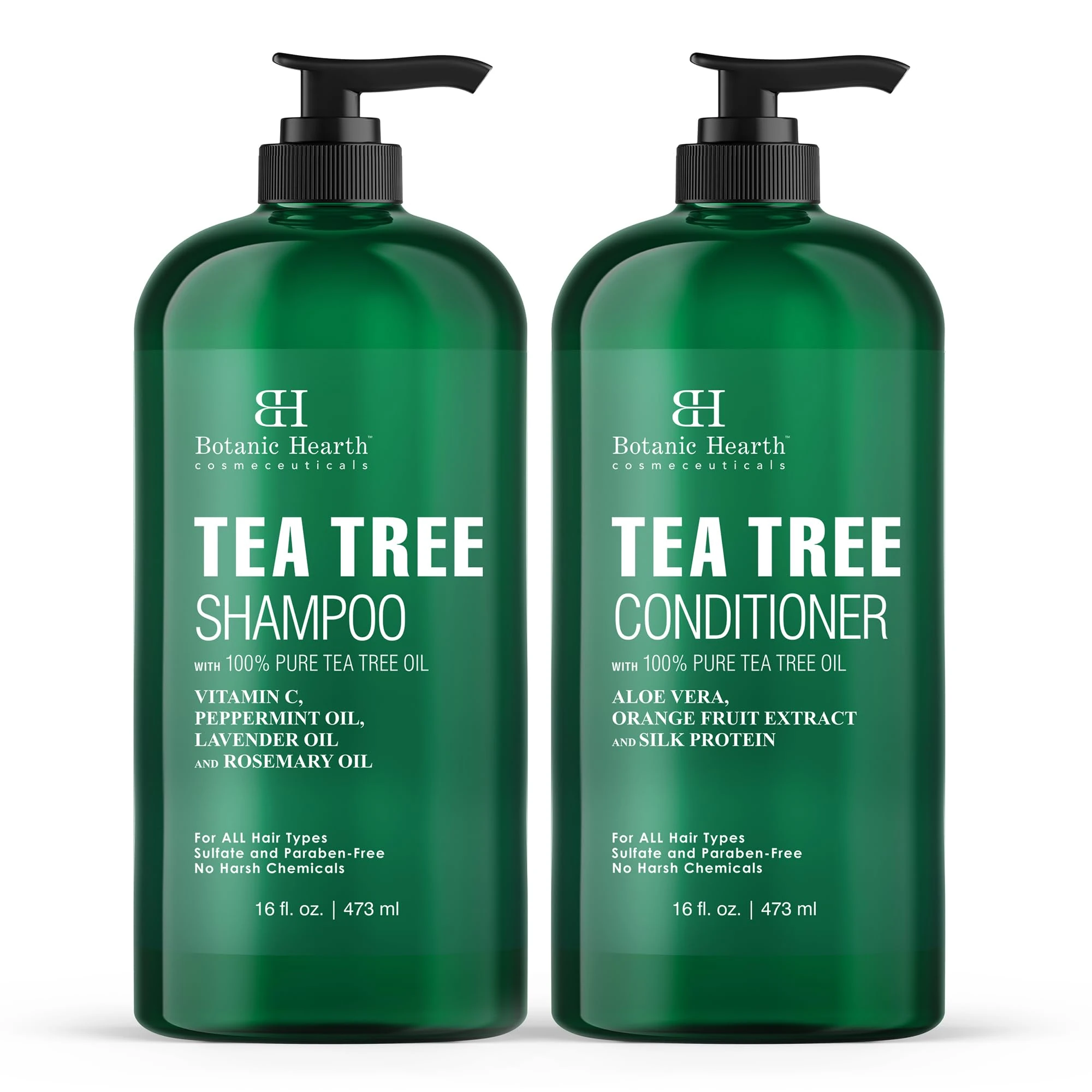 Botanic Hearth Tea Tree Shampoo and Conditioner Set - with 100% Pure Tea Tree Oil, for Itchy and Dry Scalp, Sulfate/Paraben Free - for Men and Women - 16 fl oz each