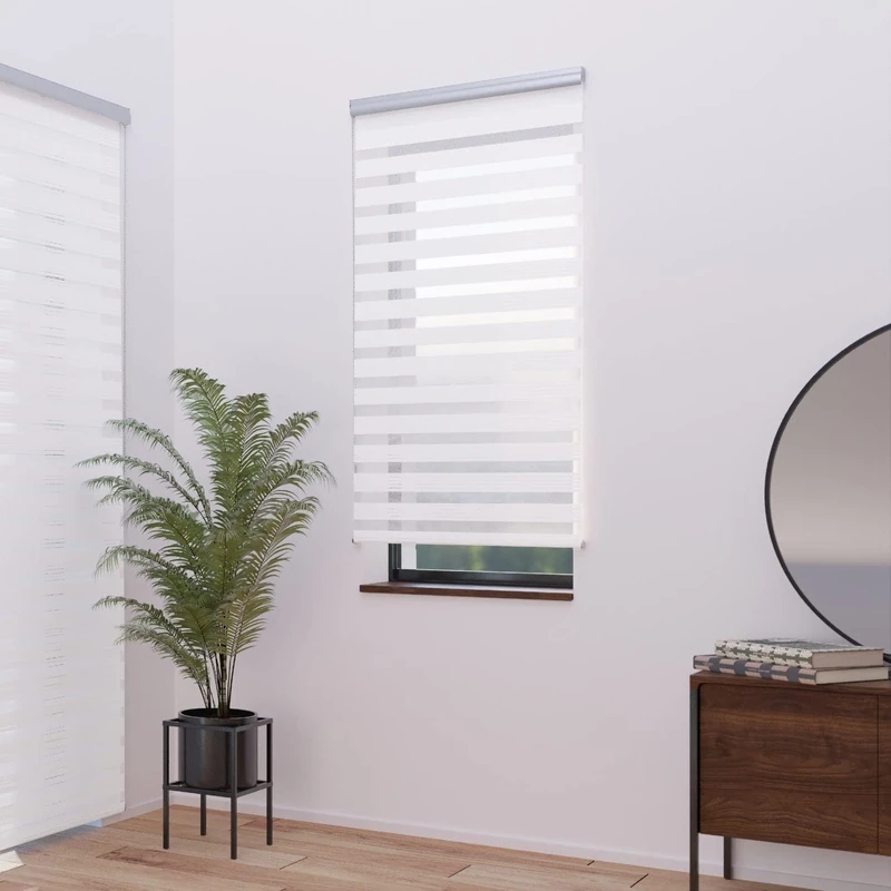 madecostore Double Roller Blind with Retractable Mechanism for Day and Night - White - L 64 x H 250 cm - Drill Fixing - Chrome Chain