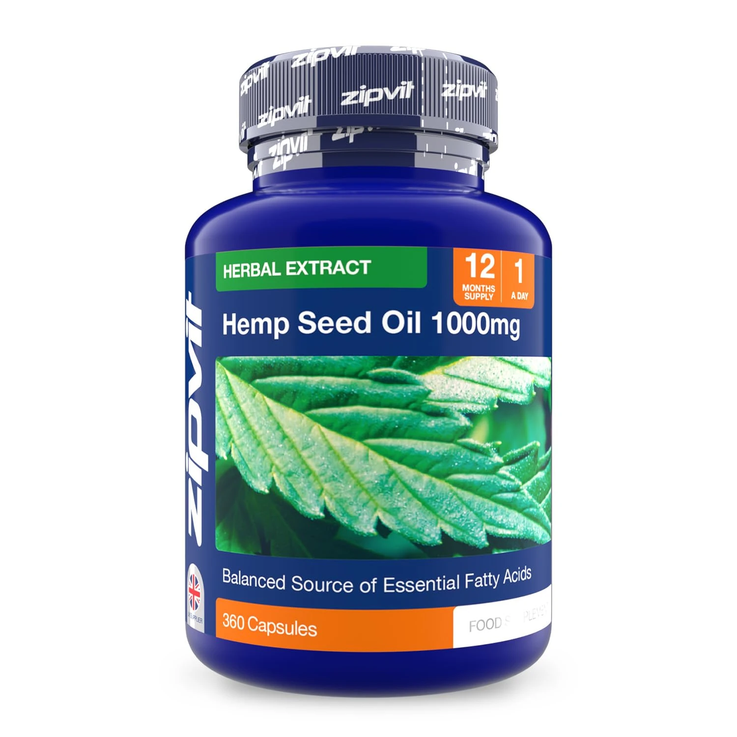 Zipvit Hemp Oil 1000mg Supplement, 360 Softgel Capsules of Hemp Seed Oil. 12 Months Supply.