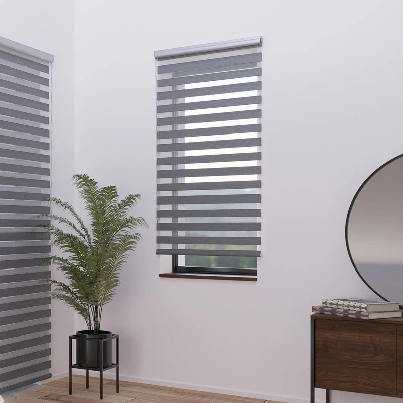 madecostore Double Roller Blind with Retractable Mechanism for Day Night Black and White 64 x H250 cm Bore Fixing with Chrome Chain