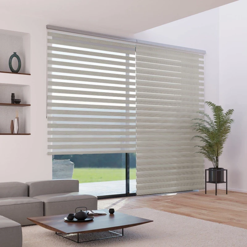 MADECOSTORE Double Roller Blind Day and Night Must – Beige – Length 154 x Height 250 cm – Attachment with Drilling – Chrome Chain