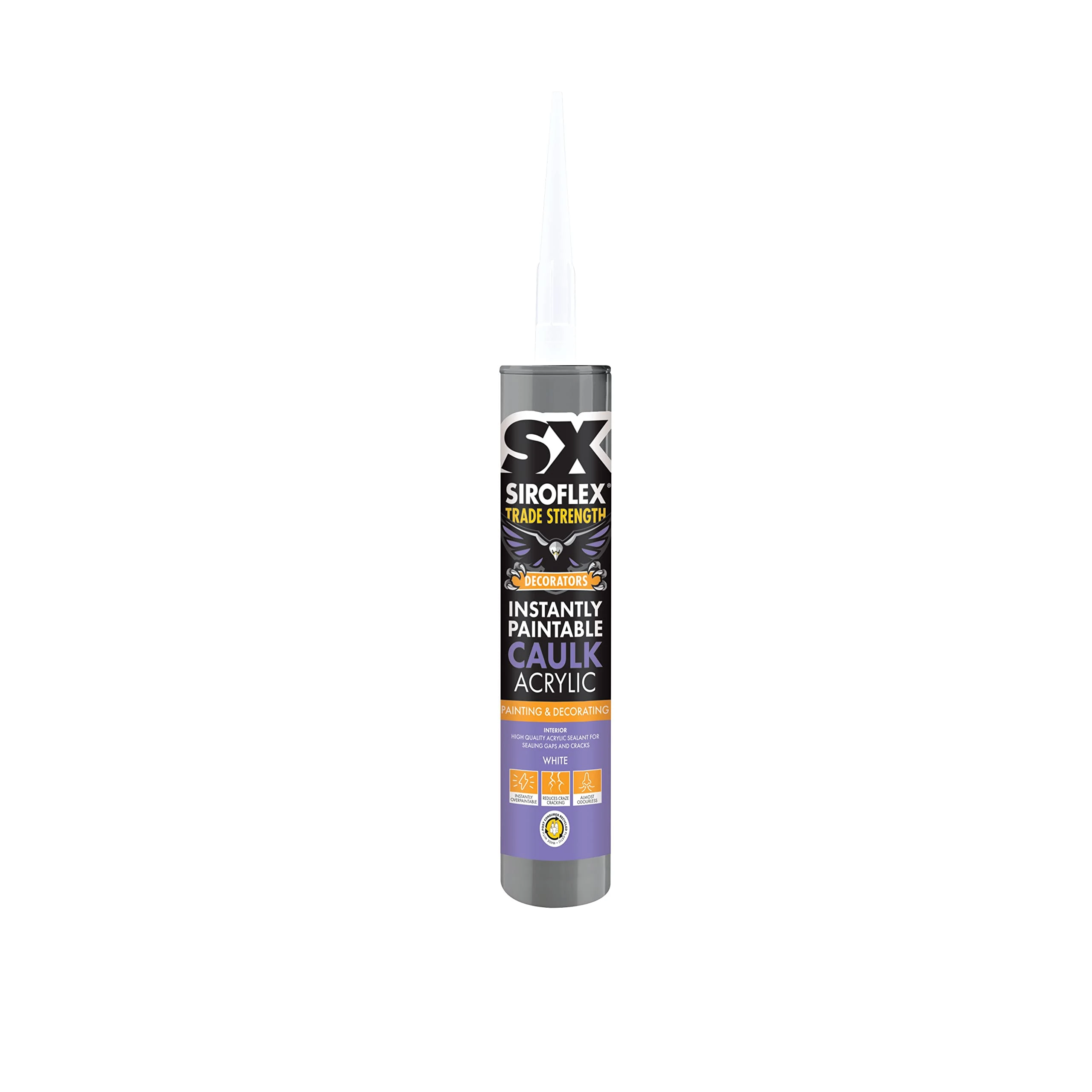 SX White Instantly Paintable Caulk Acrylic - Instantly Over Paintable With Water & Sythetic Based Paints - Reduces Craze Cracking - Sealing Gaps & Cracks - Interior Use - 310ml