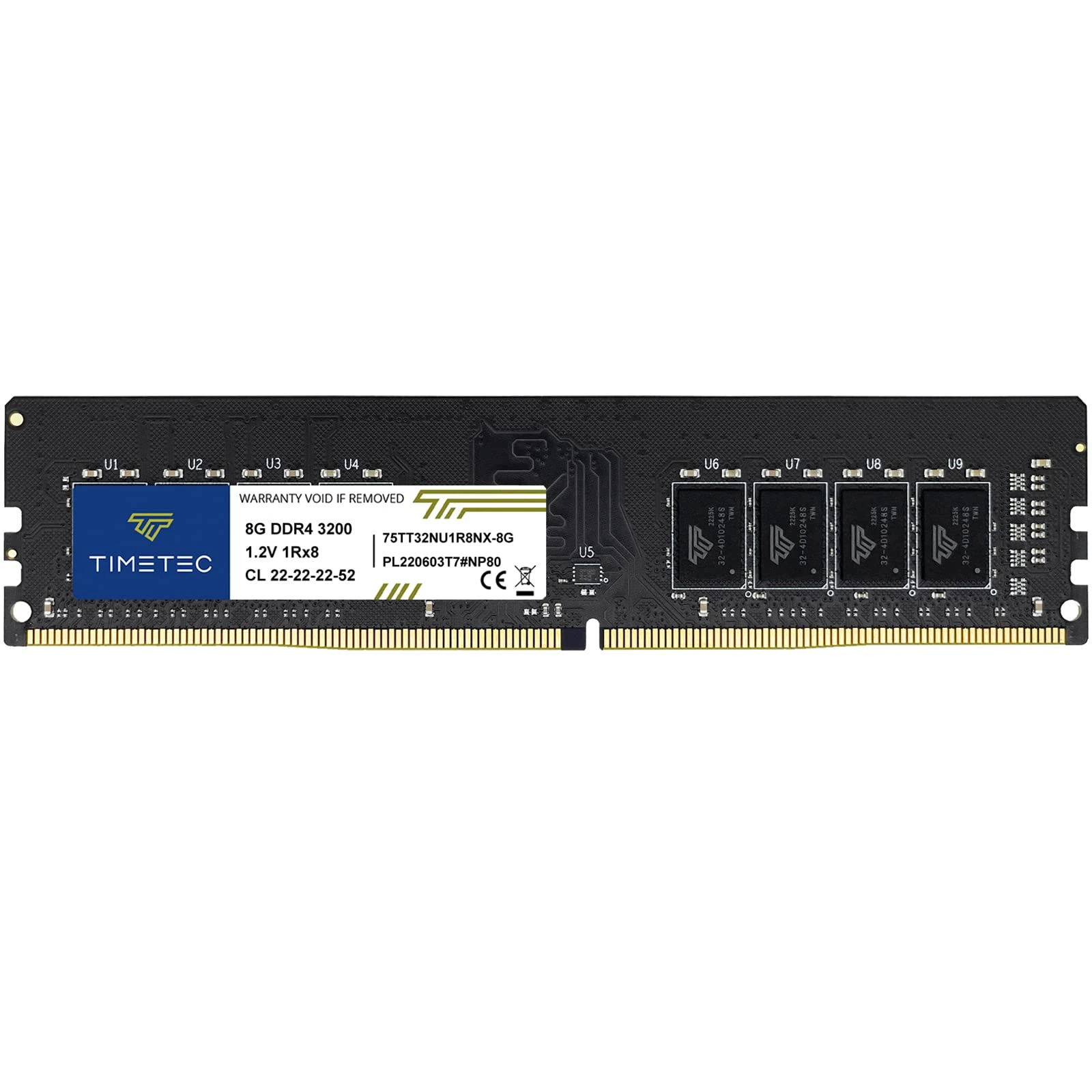 Timetec 8GB DDR4 3200MHz PC4-25600 CL22 1.2V Non-ECC Unbuffered Single Rank Designed for Gaming and Graphic Compatible with AMD and Intel Desktop PC Computer Memory RAM Module Upgrade (8GB)