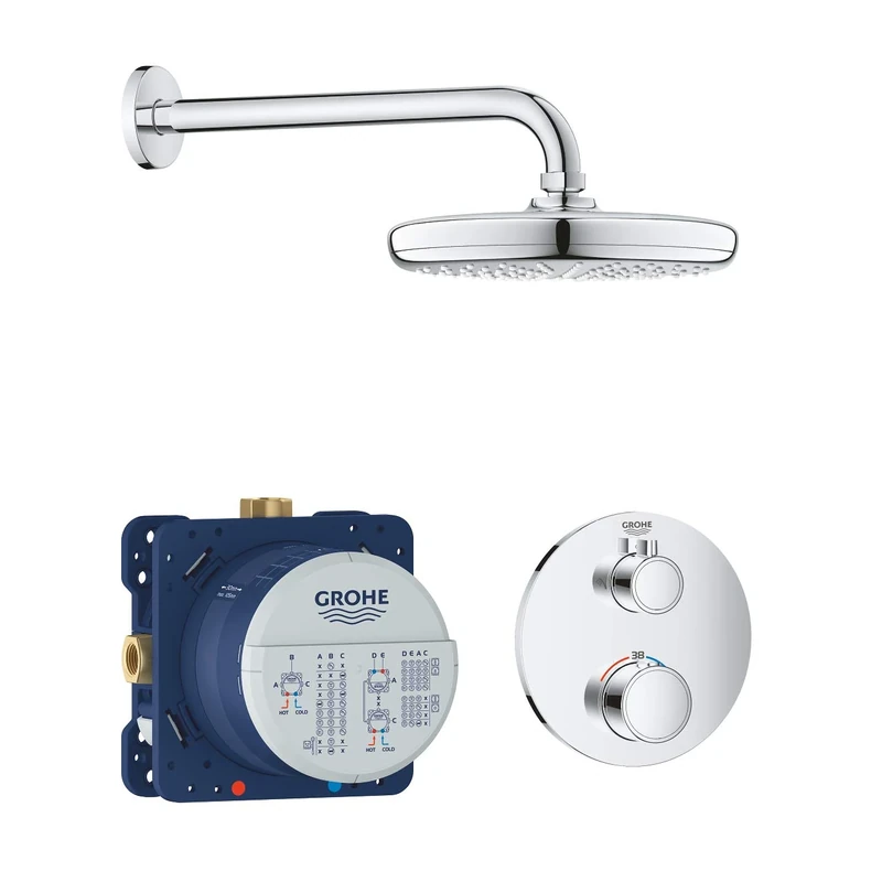 GROHE Grohtherm Perfect Shower Set with Tempesta 210 Head Shower and Thermostat, Chrome, 34726000