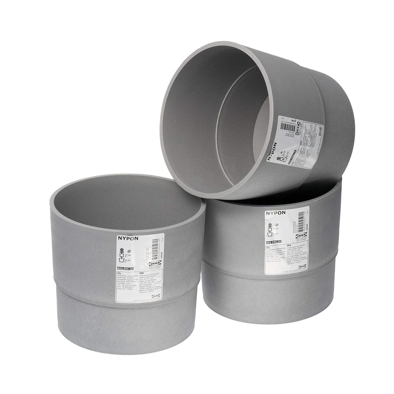 IKEA NYPON Grey Plastic Plant Pot Set of 3 - 15cm Indoor/Outdoor - Image 1