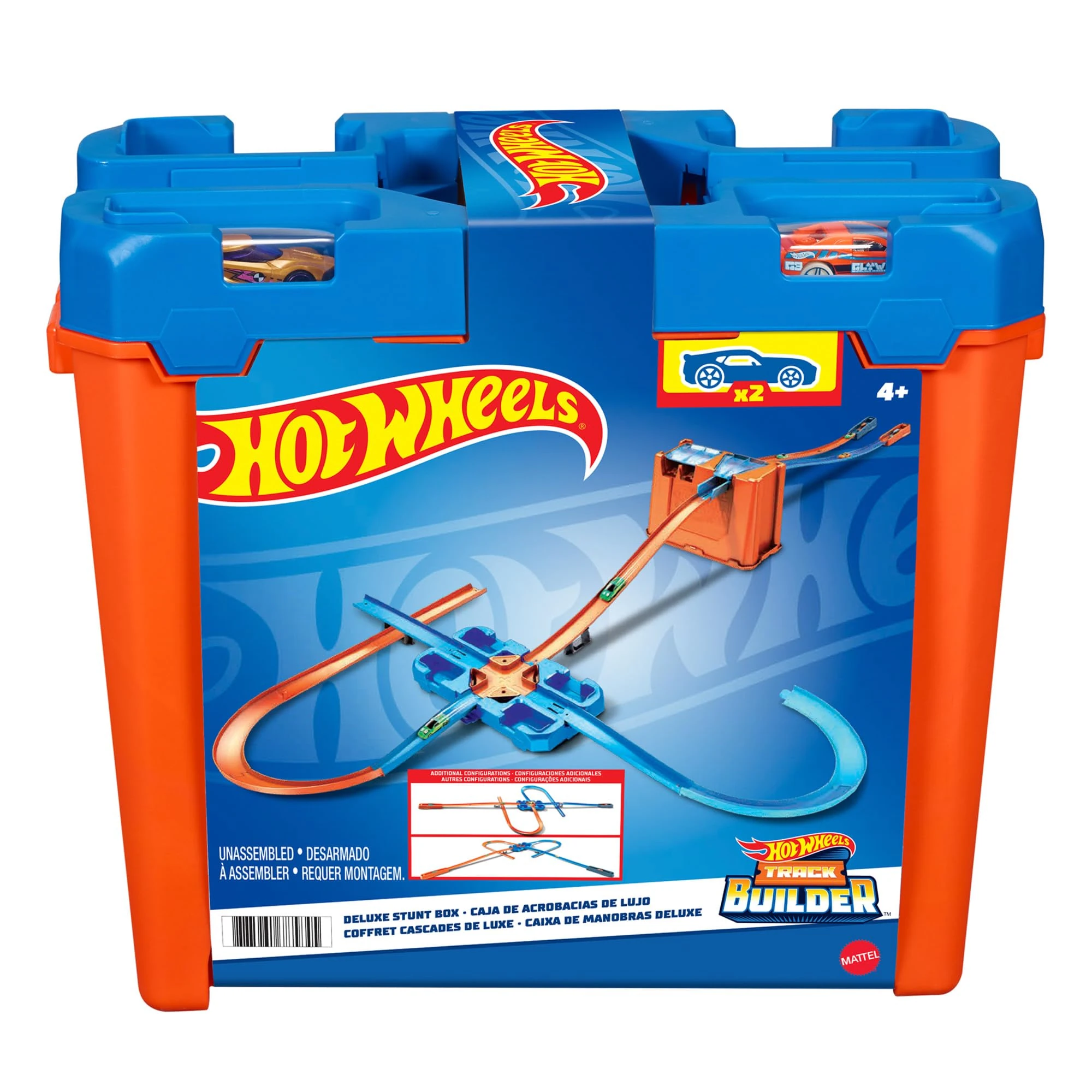 Hot Wheels Track Builder Deluxe Stunt Box, Over 5 metres Track Builder System, Head-to-Head Stunt Tracks with Dual Launchers, Includes 2 Toy Cars, Toys for Ages 6 Years and Up, One Pack, GGP93