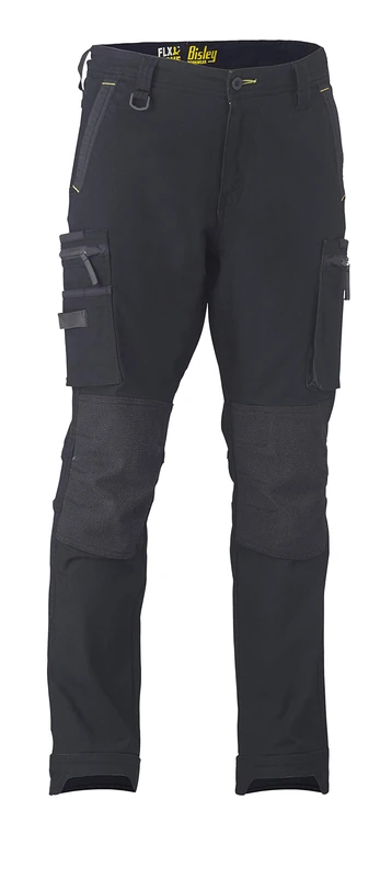 Bisley Workwear UKBPC6333_BBLK Flex & Move Cargo Trousers Stretch Utility Zip with Knee Pockets-Black, 38S